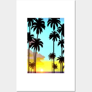 Summer Sunset Palm Trees Beach Ocean Artistic Paradise Posters and Art